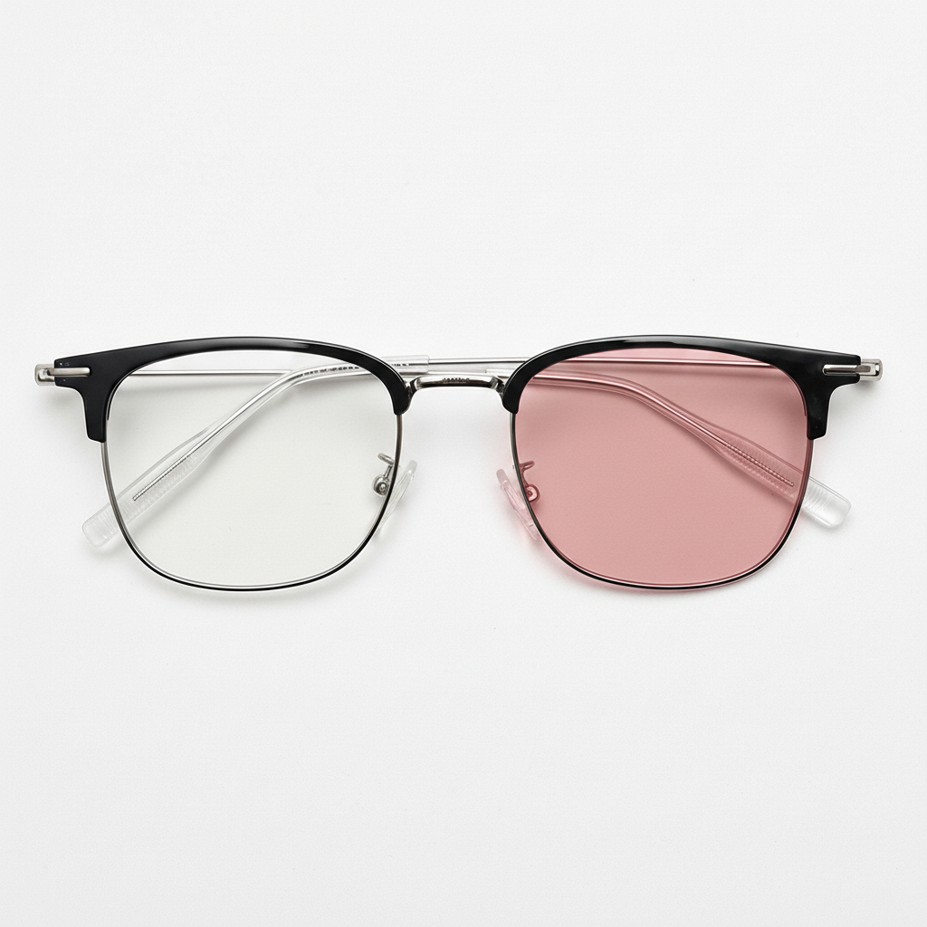 Vicky Pink Photochromic Lens Glasses - Silver Browline TR90 Frame - Front View