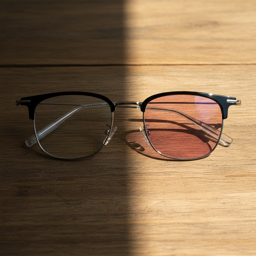 Vicky Pink Photochromic Lens Glasses - Silver Browline TR90 Frame - Lifestyle Shot