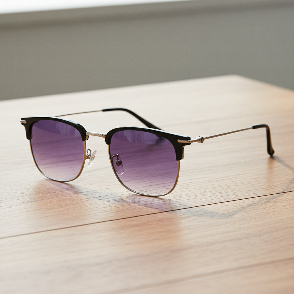 Vicky Purple Gradient Lens Sunglasses - Silver Browline TR90 Frame