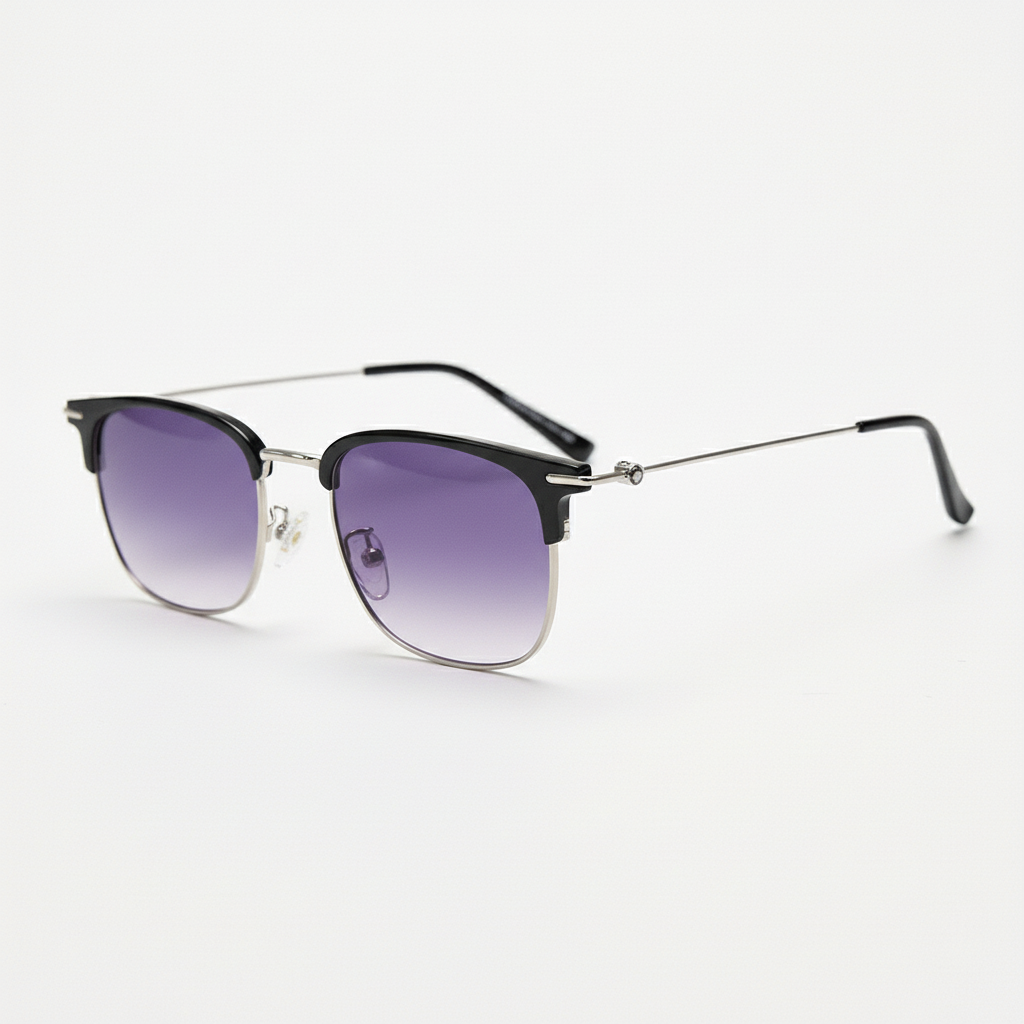 Vicky Purple Gradient Lens Sunglasses - Silver Browline TR90 Frame - Side View