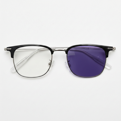 Vicky Purple Photochromic Lens Glasses - Silver Browline TR90 Frame - Front View