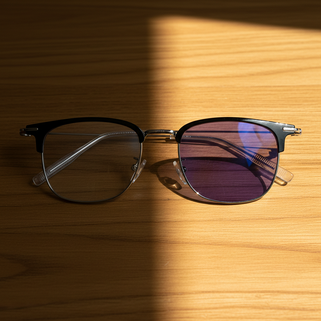 Vicky Purple Photochromic Lens Glasses - Silver Browline TR90 Frame - Lifestyle Shot