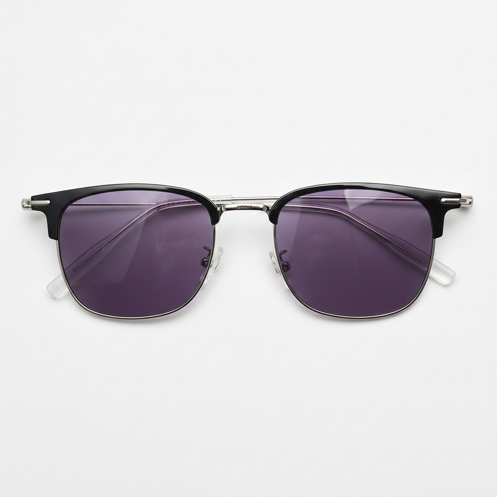Vicky Purple Tinted Lens Sunglasses - Silver Browline TR90 Frame - Front View
