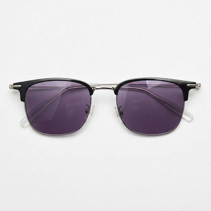 Vicky Purple Tinted Lens Sunglasses - Silver Browline TR90 Frame - Front View