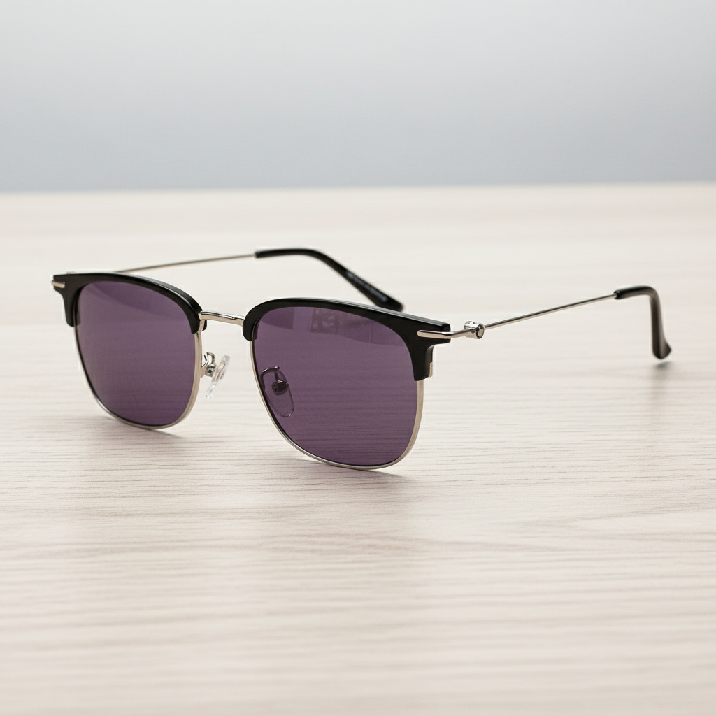 Vicky Purple Tinted Lens Sunglasses - Silver Browline TR90 Frame - Lifestyle Shot