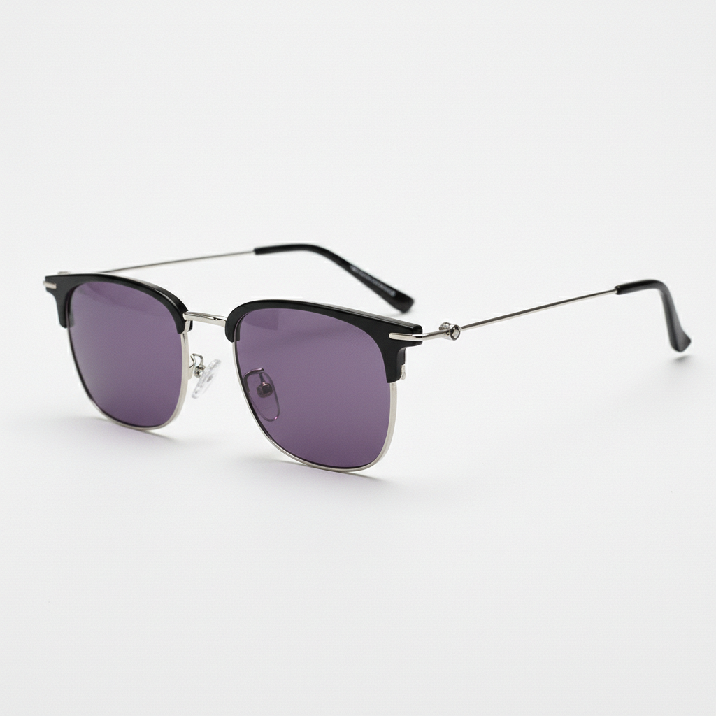Vicky Purple Tinted Lens Sunglasses - Silver Browline TR90 Frame - Side View
