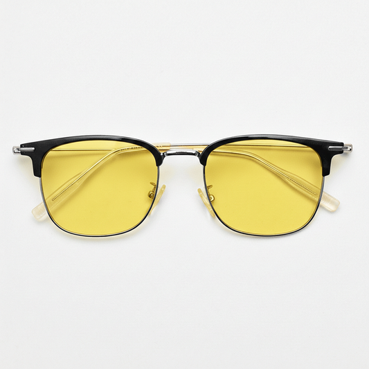 Vicky Yellow Tinted Lens Sunglasses - Silver Browline TR90 Frame - Front View