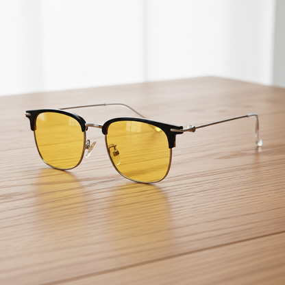 Vicky Yellow Tinted Lens Sunglasses - Silver Browline TR90 Frame - Lifestyle Shot