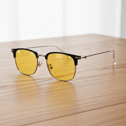 Vicky Yellow Tinted Lens Sunglasses - Silver Browline TR90 Frame - Lifestyle Shot