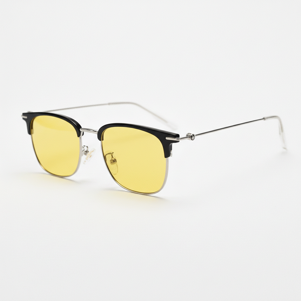 Vicky Yellow Tinted Lens Sunglasses - Silver Browline TR90 Frame - Side View