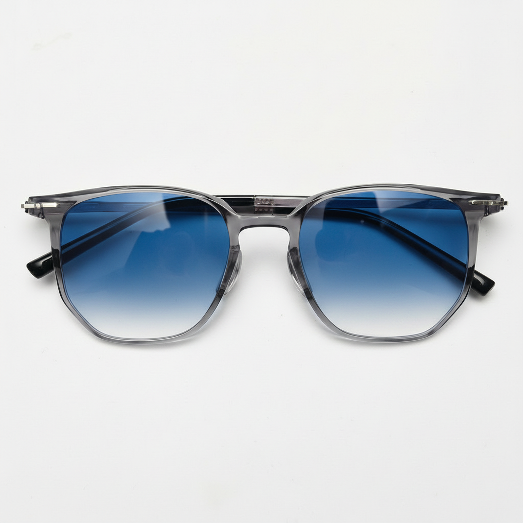 Yetta Blue Gradient Lens Sunglasses - Transparent gray Geometric TR90 Frame - Front View