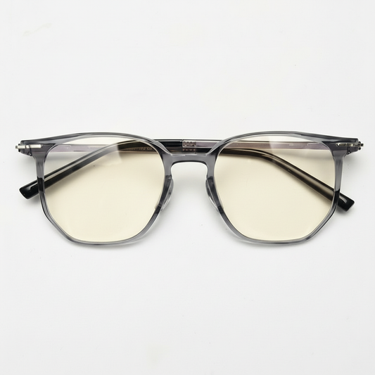 Yetta Blue Light Lens Glasses - Transparent gray Geometric TR90 Frame - Front View