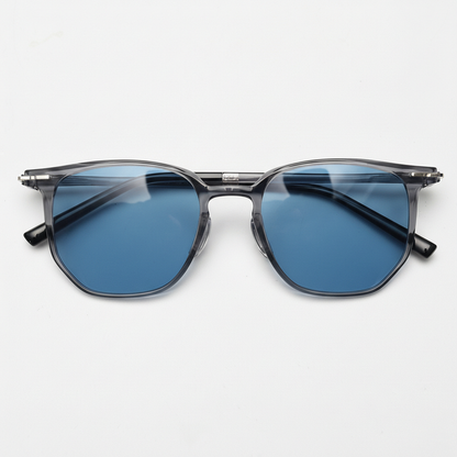 Yetta Blue Tinted Lens Sunglasses - Transparent gray Geometric TR90 Frame - Front View