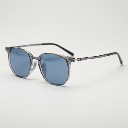 Yetta Blue Tinted Lens Sunglasses - Transparent gray Geometric TR90 Frame - Side View
