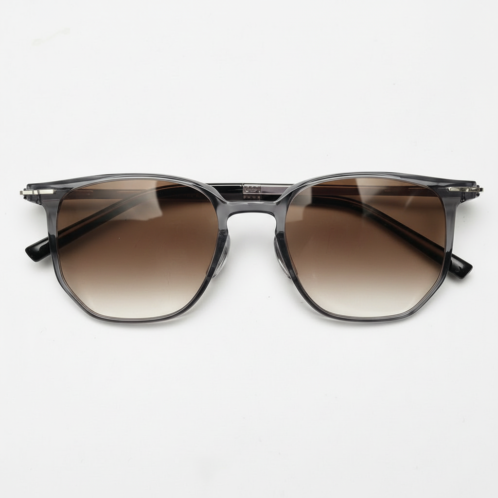 Yetta Brown Gradient Lens Sunglasses - Transparent gray Geometric TR90 Frame - Front View
