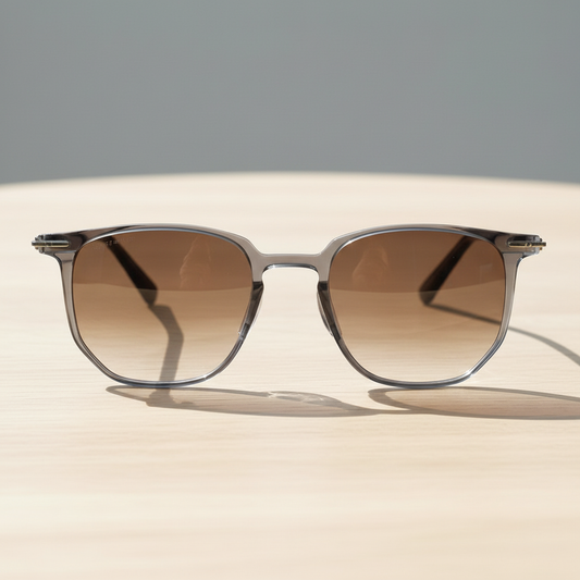 Yetta Brown Gradient Lens Sunglasses - Transparent gray Geometric TR90 Frame - Lifestyle Shot
