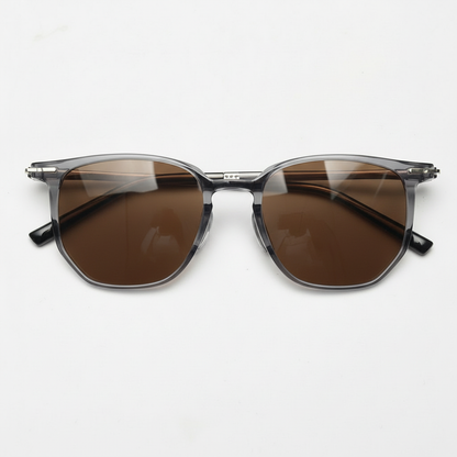 Yetta Brown Tinted Lens Sunglasses - Transparent gray Geometric TR90 Frame - Front View