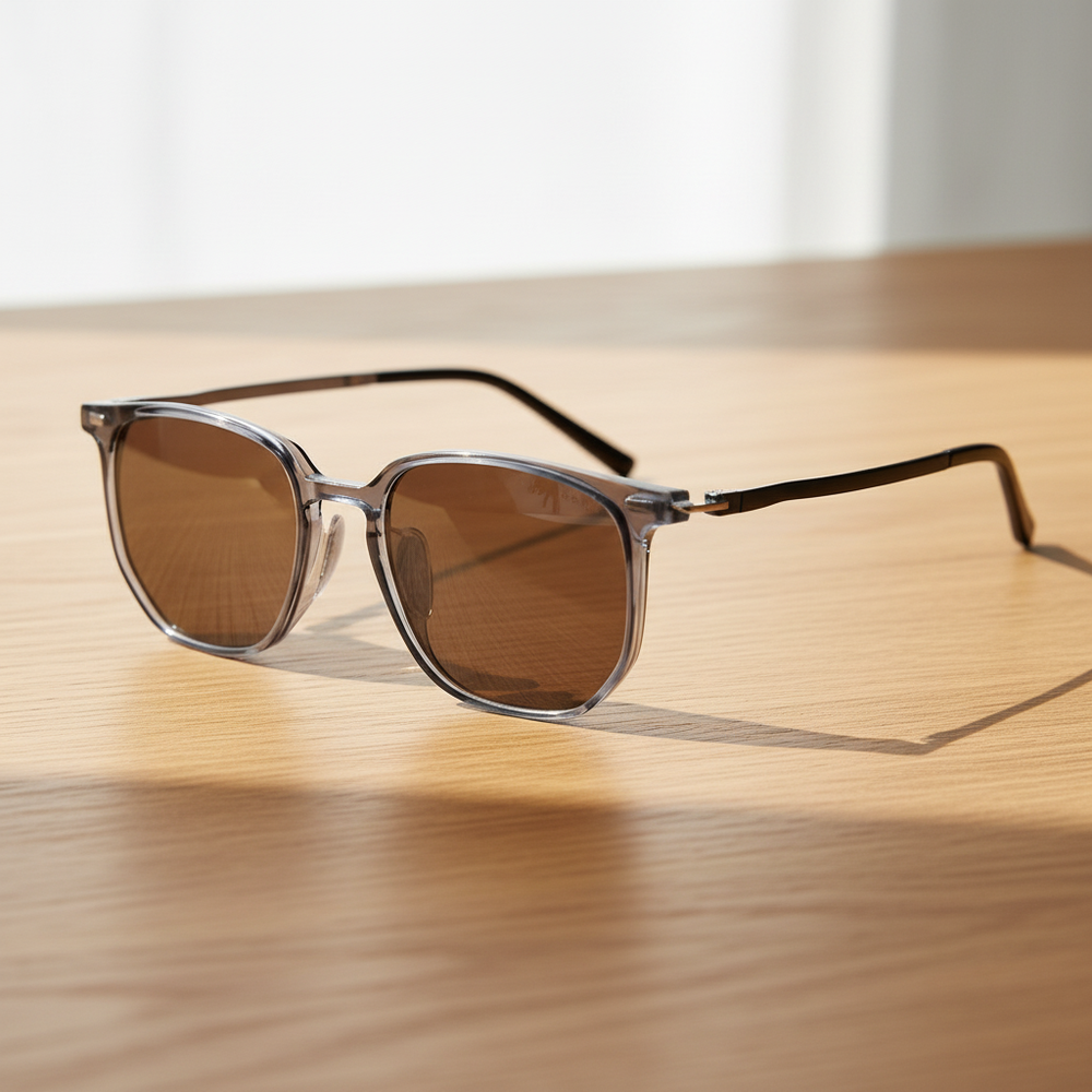 Yetta Brown Tinted Lens Sunglasses - Transparent gray Geometric TR90 Frame