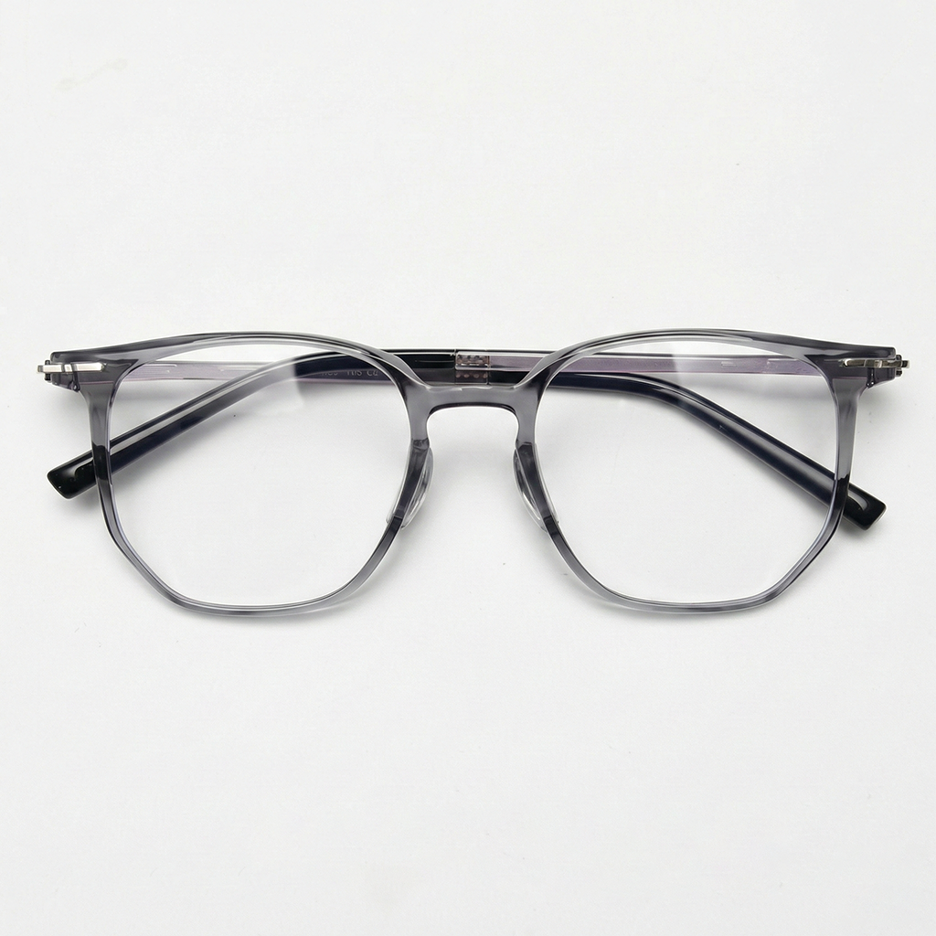 Yetta Clear Lens Glasses - Transparent gray Geometric TR90 Frame - Front View