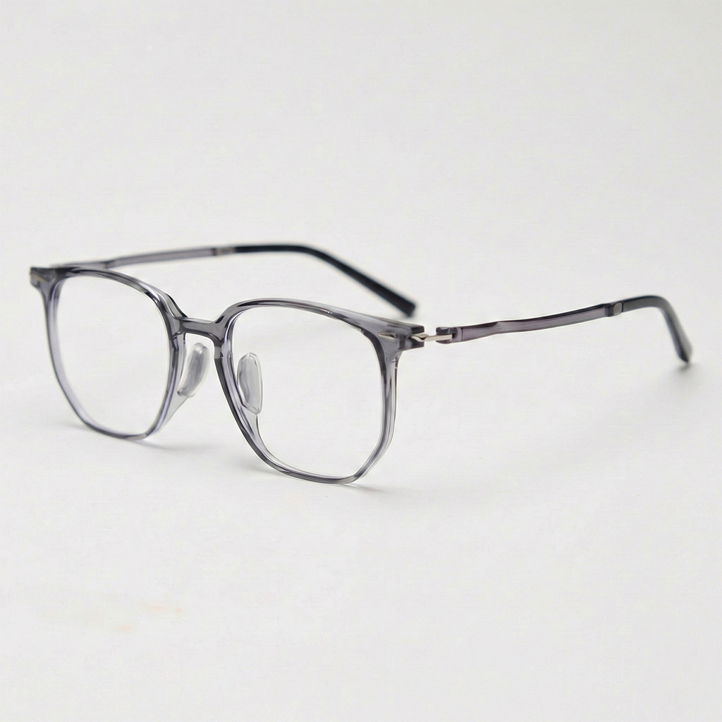 Yetta Clear Lens Glasses - Transparent gray Geometric TR90 Frame - Side View
