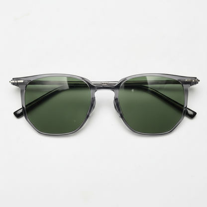 Yetta Green Tinted Lens Sunglasses - Transparent gray Geometric TR90 Frame - Front View