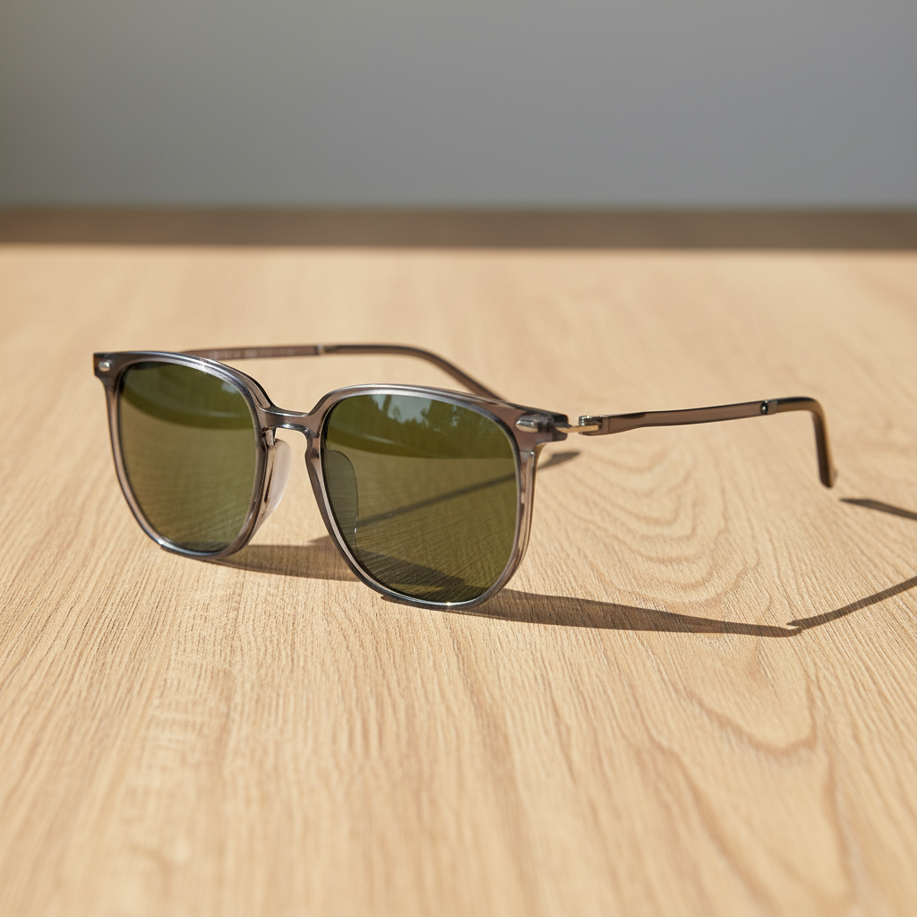 Yetta Green Tinted Lens Sunglasses - Transparent gray Geometric TR90 Frame - Lifestyle Shot