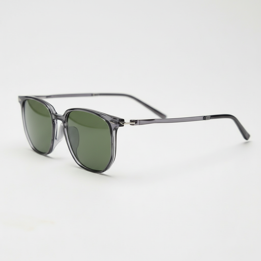 Yetta Green Tinted Lens Sunglasses - Transparent gray Geometric TR90 Frame - Side View
