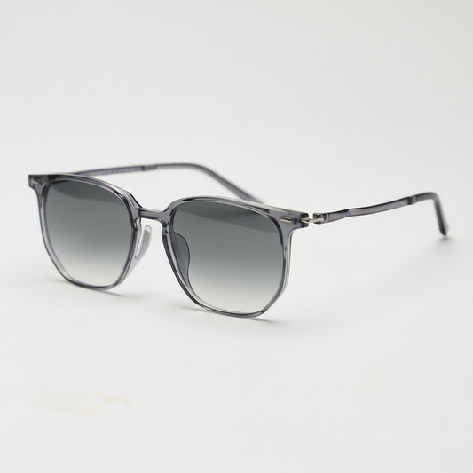 Yetta Grey Gradient Lens Sunglasses - Transparent gray Geometric TR90 Frame - Side View