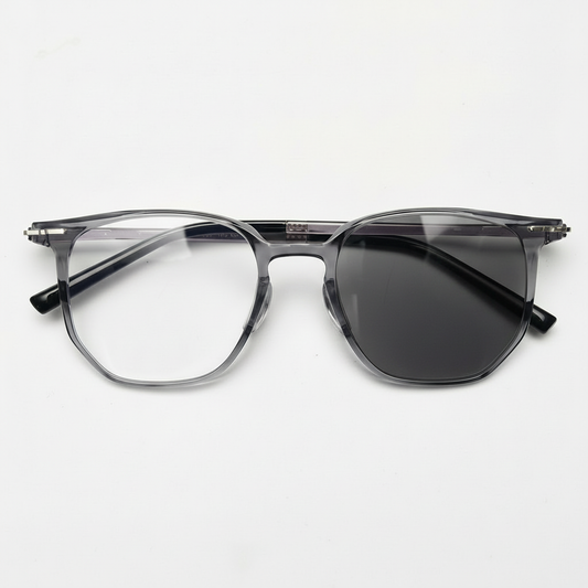 Yetta Grey Photochromic Lens Glasses - Transparent gray Geometric TR90 Frame - Front View