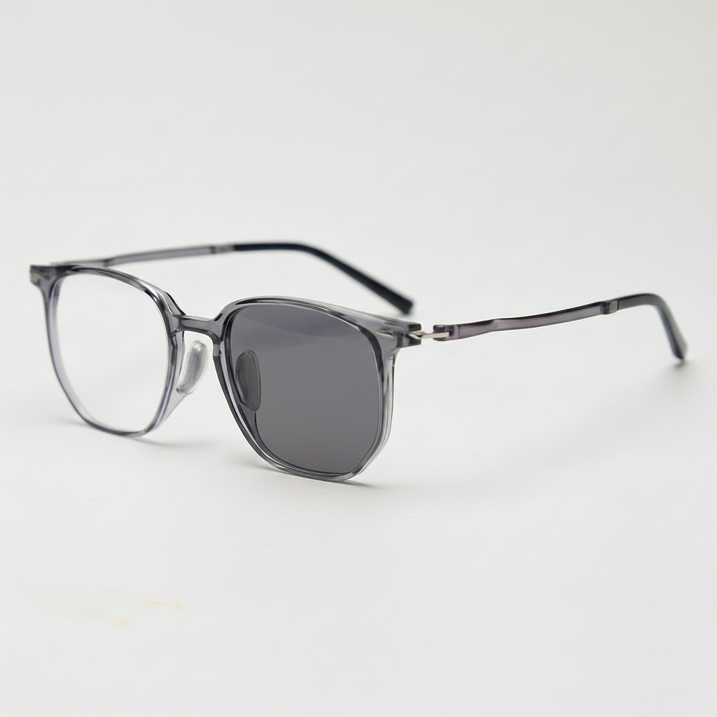 Yetta Grey Photochromic Lens Glasses - Transparent gray Geometric TR90 Frame - Side View