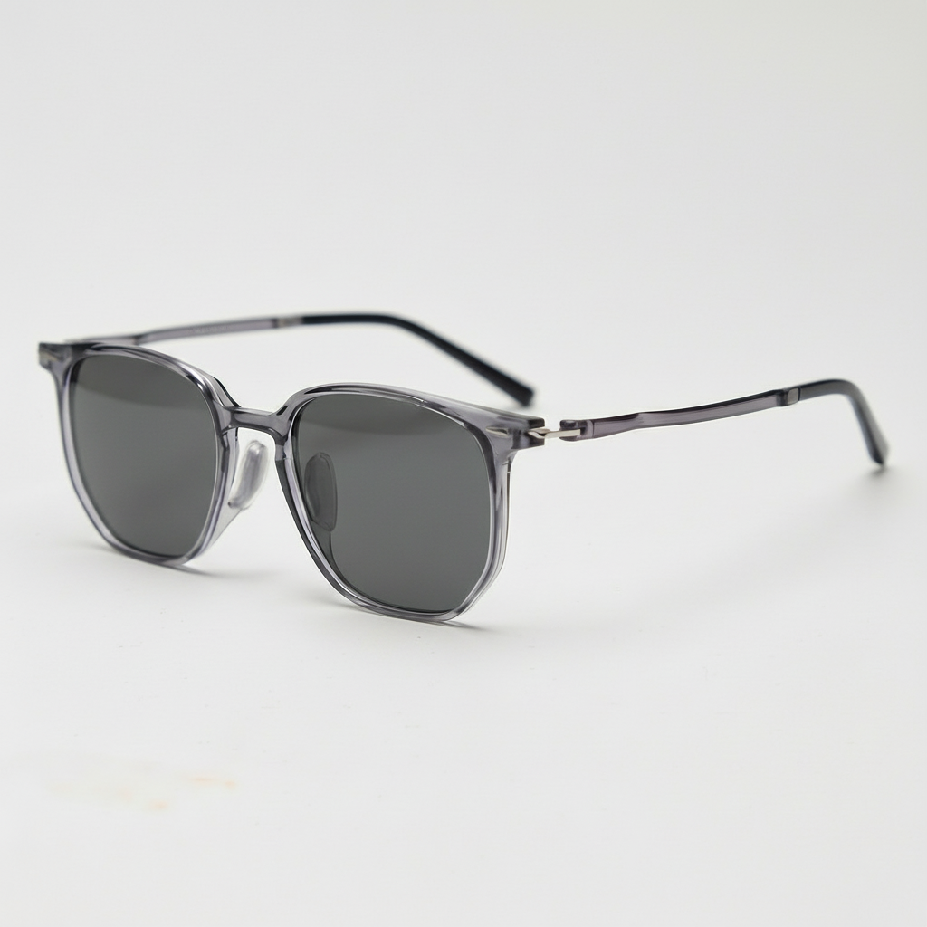 Yetta Grey Tinted Lens Sunglasses - Transparent gray Geometric TR90 Frame - Side View