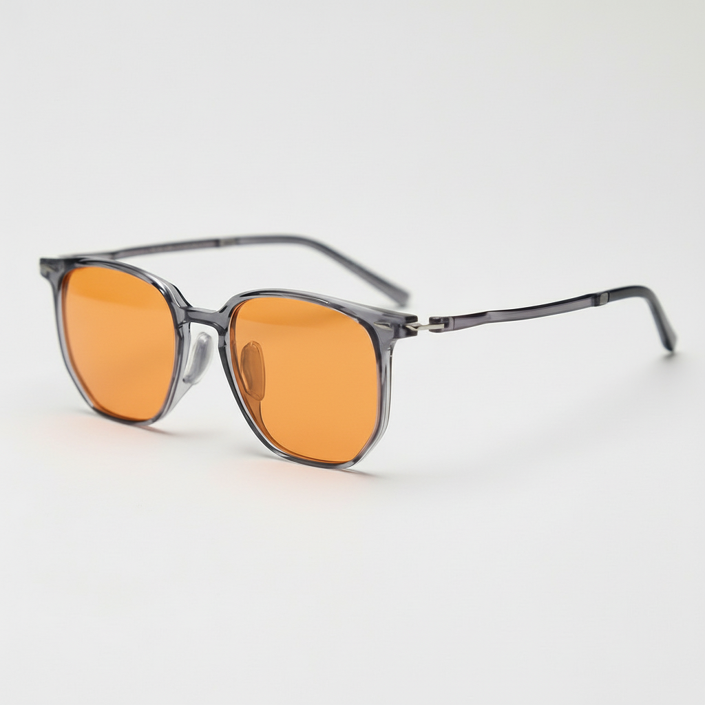 Yetta Orange Tinted Lens Sunglasses - Transparent gray Geometric TR90 Frame - Side View