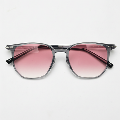 Yetta Pink Gradient Lens Sunglasses - Transparent gray Geometric TR90 Frame - Front View