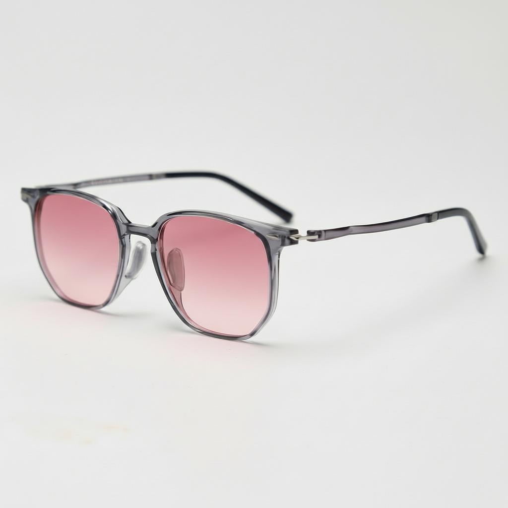 Yetta Pink Gradient Lens Sunglasses - Transparent gray Geometric TR90 Frame - Side View