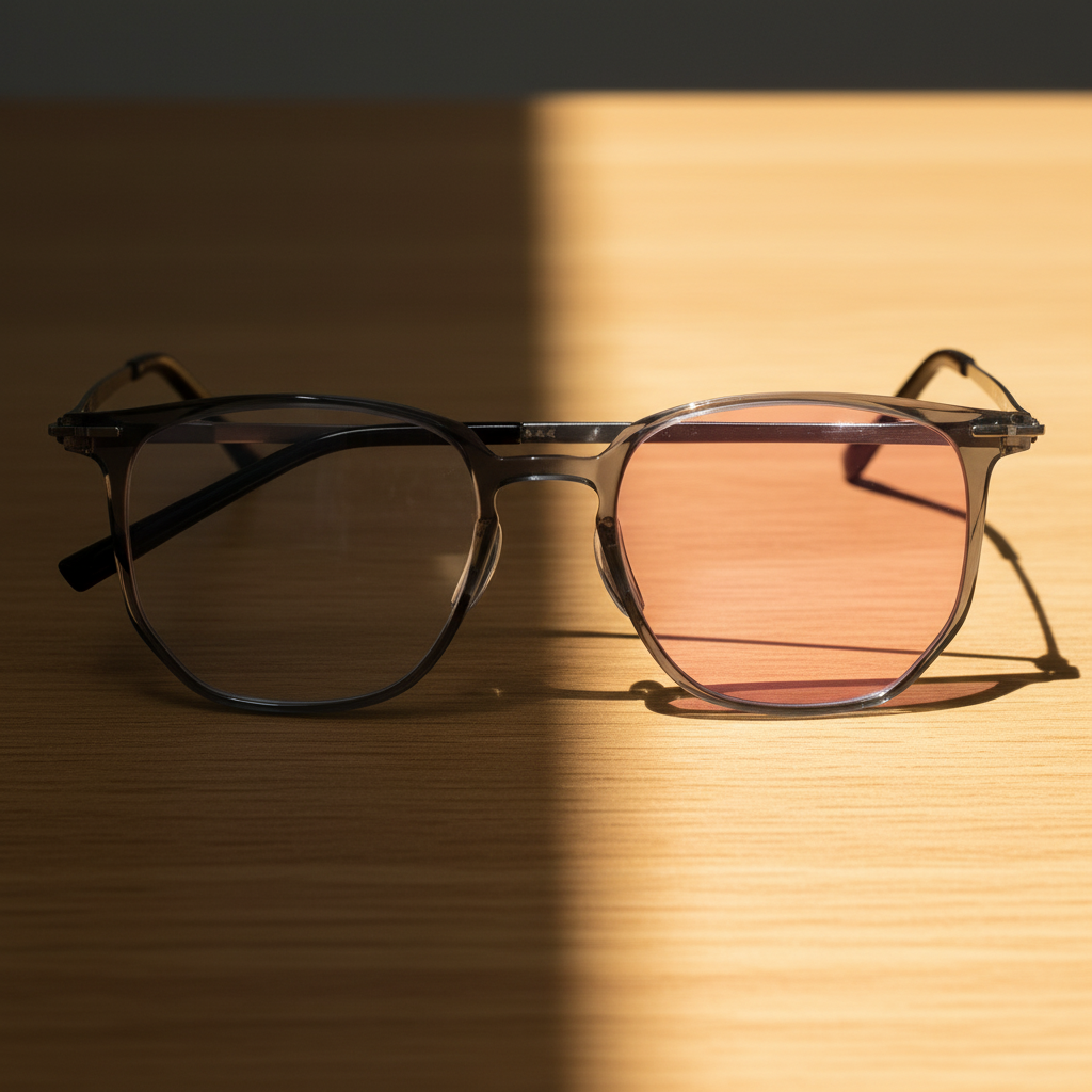 Yetta Pink Photochromic Lens Glasses - Transparent gray Geometric TR90 Frame - Lifestyle Shot