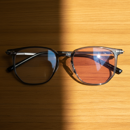 Yetta Pink Photochromic Lens Glasses - Transparent gray Geometric TR90 Frame - Lifestyle Shot