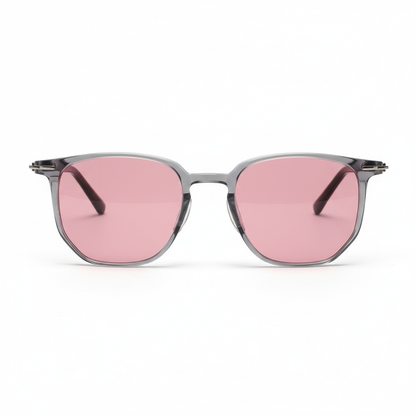 Yetta Pink Tinted Lens Sunglasses - Transparent gray Geometric TR90 Frame - Front View