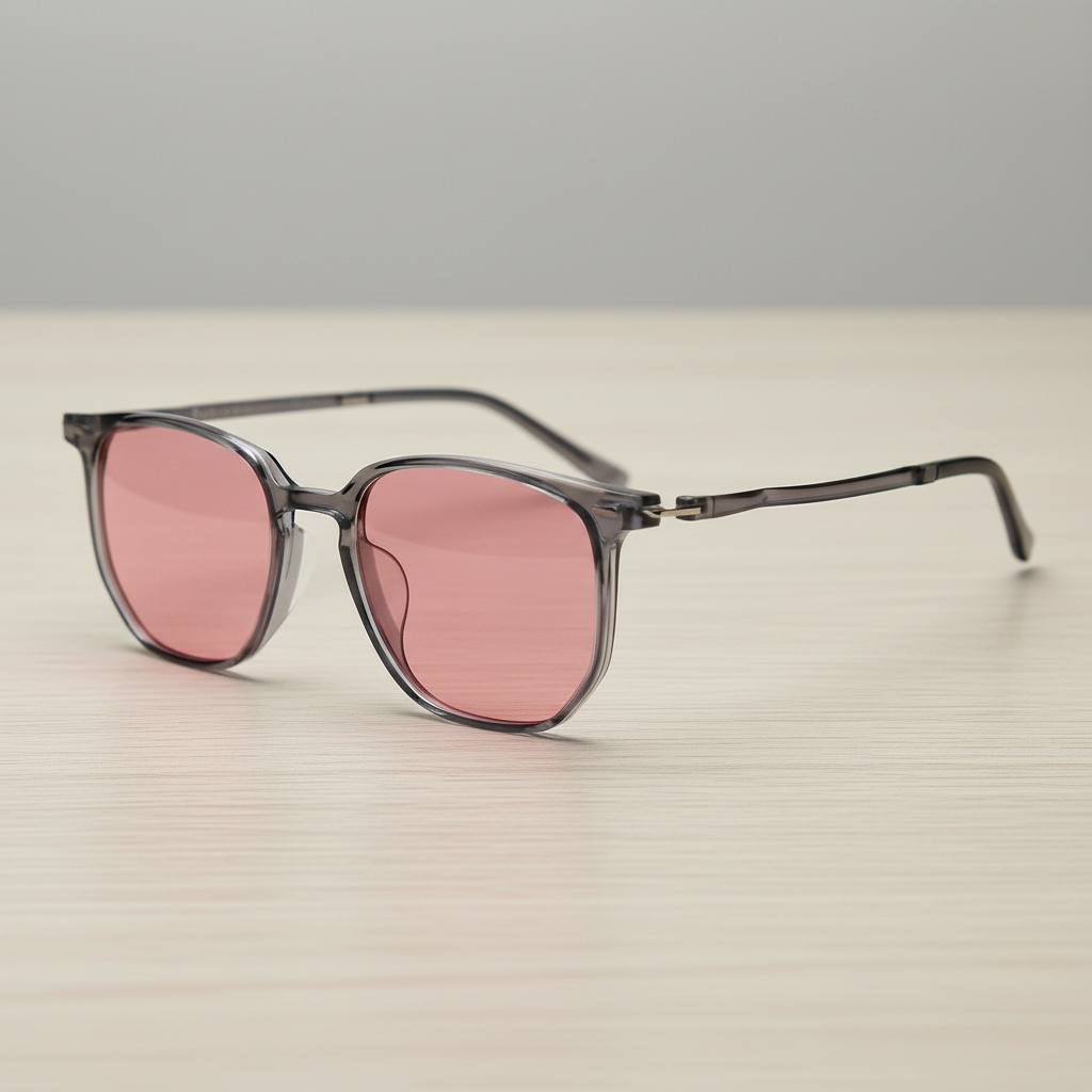 Yetta Pink Tinted Lens Sunglasses - Transparent gray Geometric TR90 Frame - Lifestyle Shot