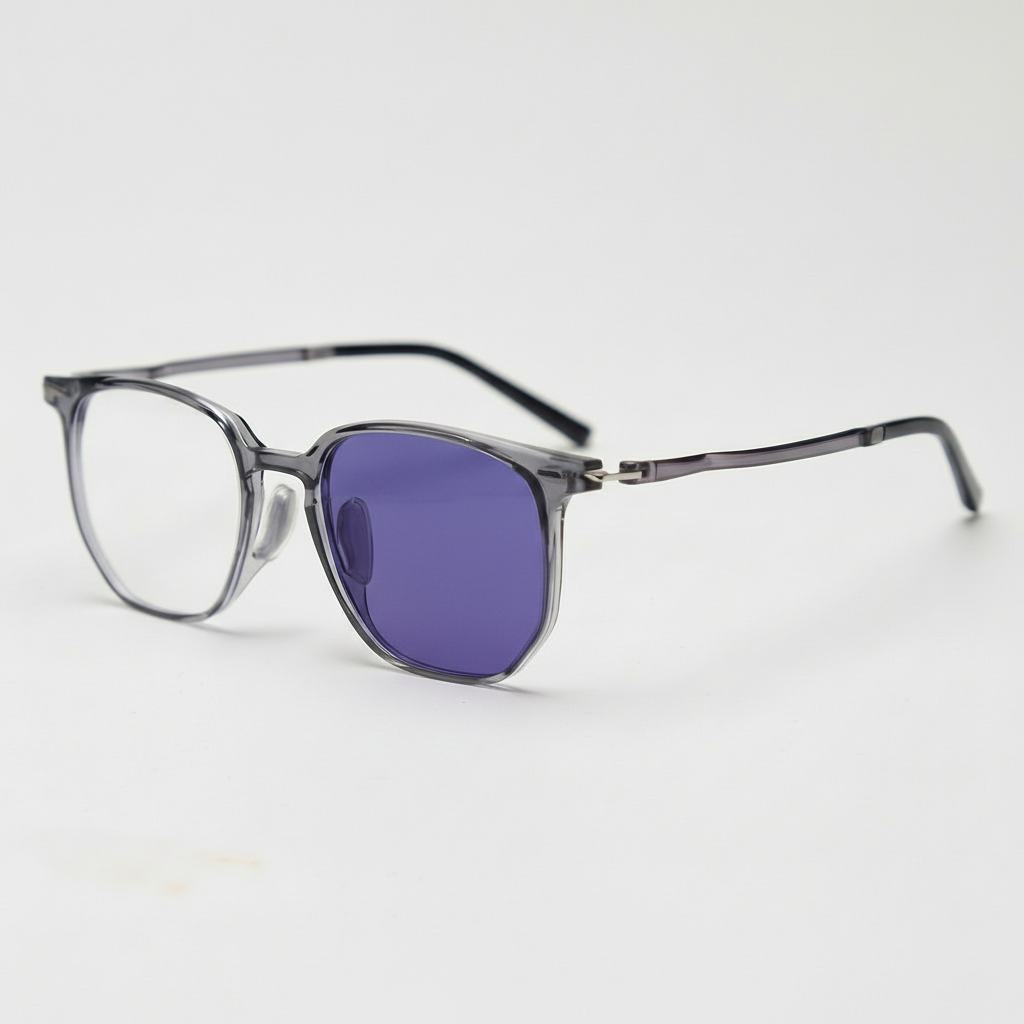 Yetta Purple Photochromic Lens Glasses - Transparent gray Geometric TR90 Frame - Side View