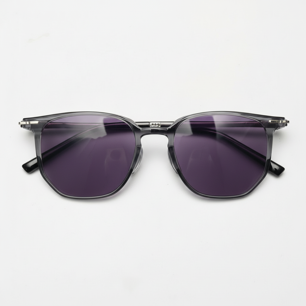 Yetta Purple Tinted Lens Sunglasses - Transparent gray Geometric TR90 Frame - Front View