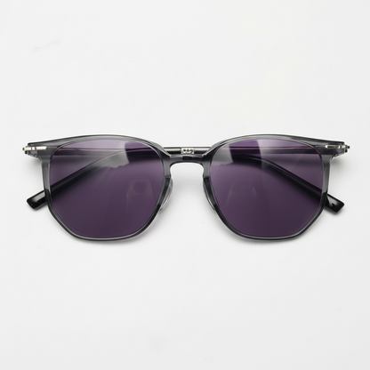 Yetta Purple Tinted Lens Sunglasses - Transparent gray Geometric TR90 Frame - Front View