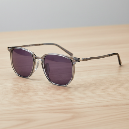 Yetta Purple Tinted Lens Sunglasses - Transparent gray Geometric TR90 Frame - Lifestyle Shot