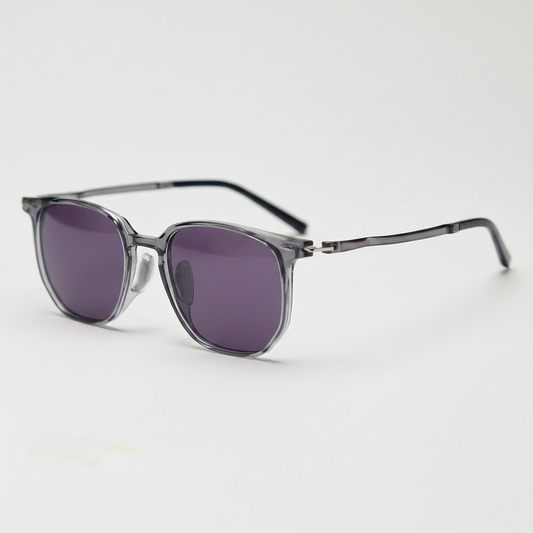 Yetta Purple Tinted Lens Sunglasses - Transparent gray Geometric TR90 Frame - Side View