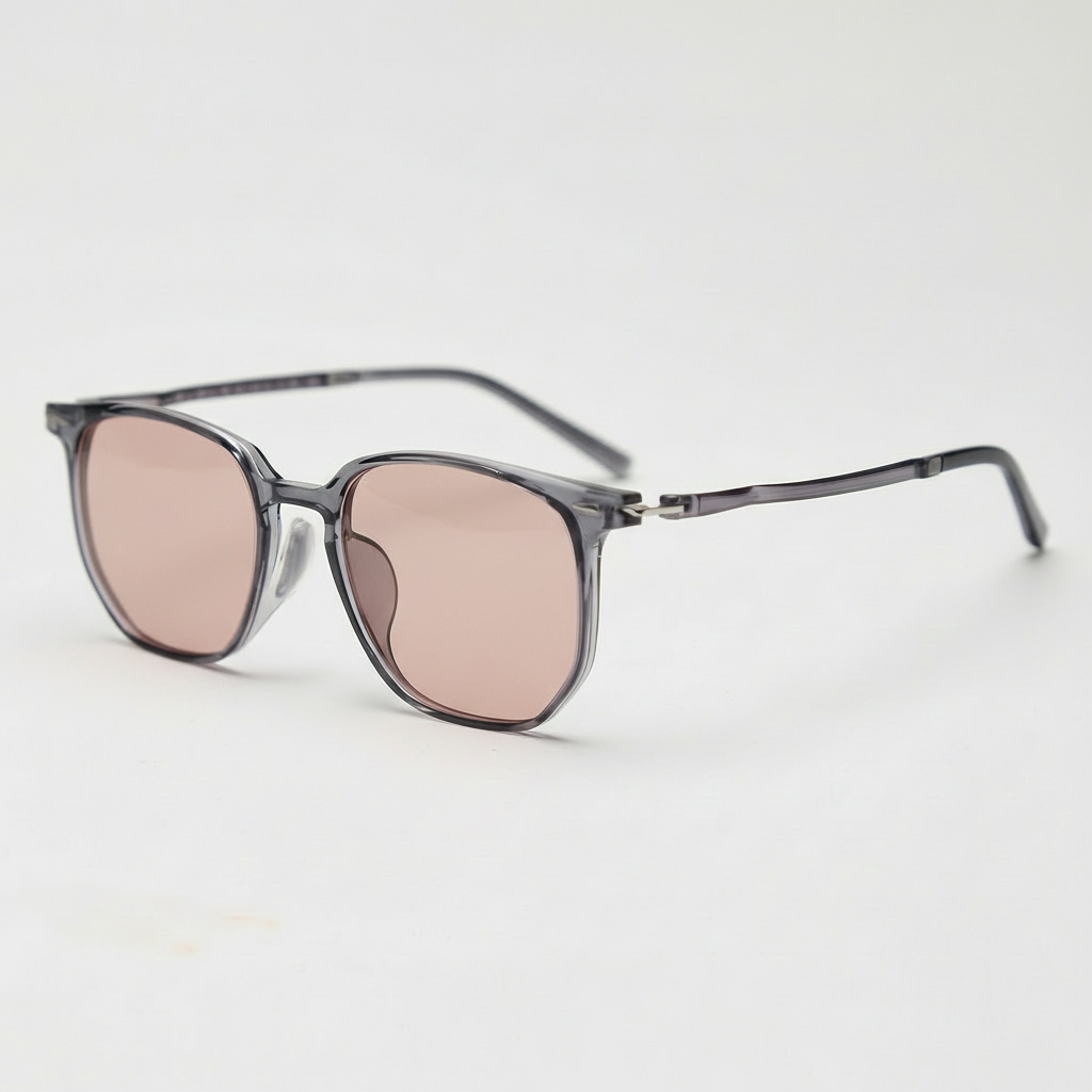 Yetta Rose Tinted Lens Sunglasses - Transparent gray Geometric TR90 Frame FL-41 Glasses - Side View