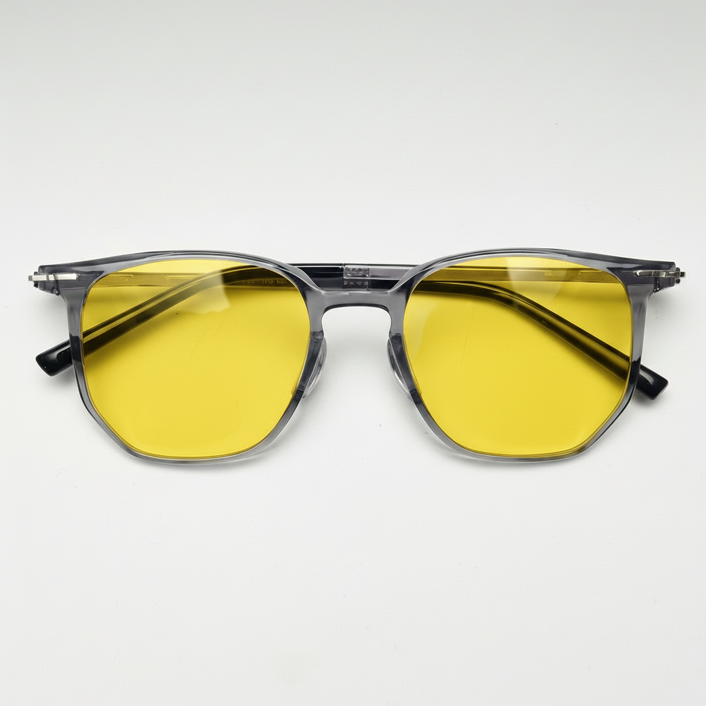Yetta Yellow Tinted Lens Sunglasses - Transparent gray Geometric TR90 Frame - Front View