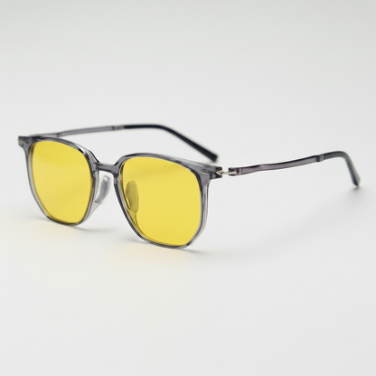 Yetta Yellow Tinted Lens Sunglasses - Transparent gray Geometric TR90 Frame - Side View