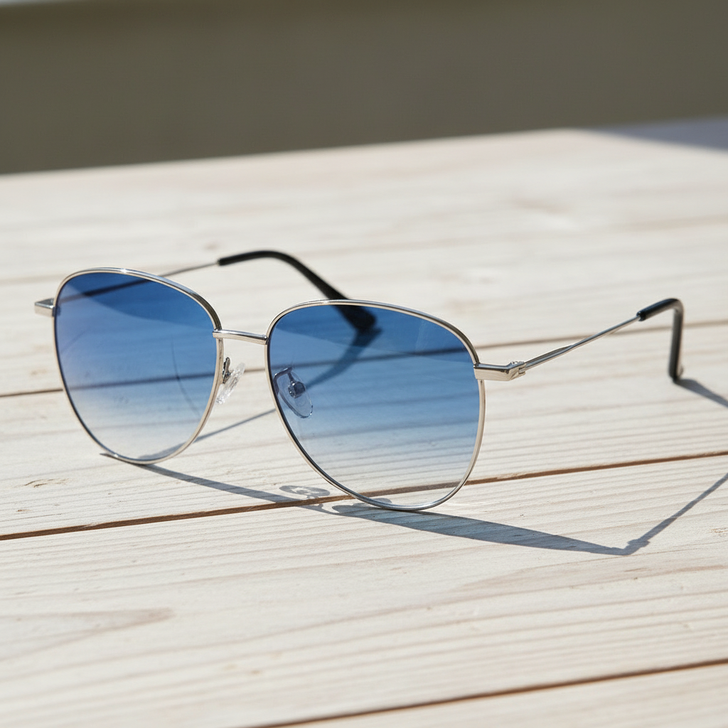 Zoe Blue Gradient Lens Sunglasses - Silver Aviator Metal Frame - Lifestyle Shot