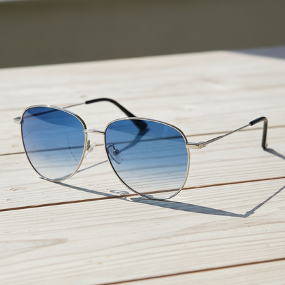 Zoe Blue Gradient Lens Sunglasses - Silver Aviator Metal Frame - Lifestyle Shot
