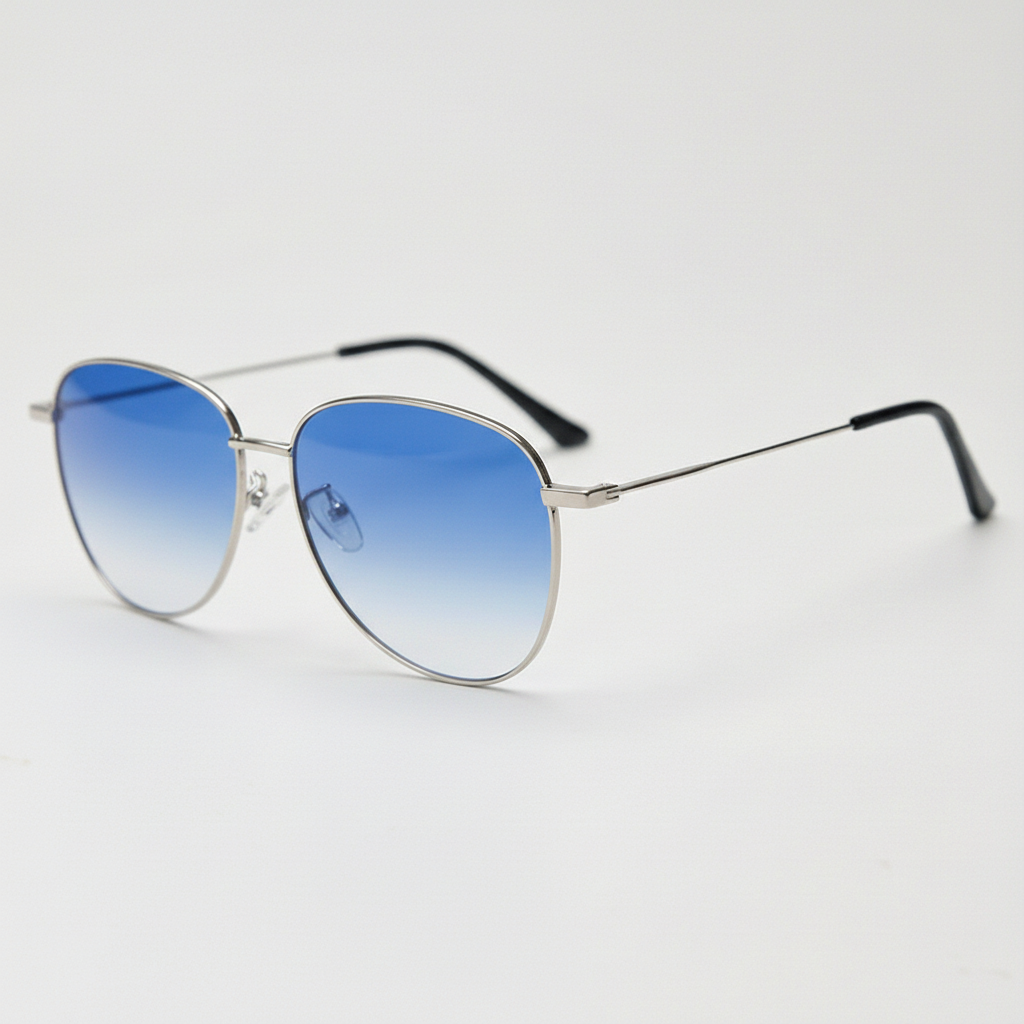 Zoe Blue Gradient Lens Sunglasses - Silver Aviator Metal Frame - Side View