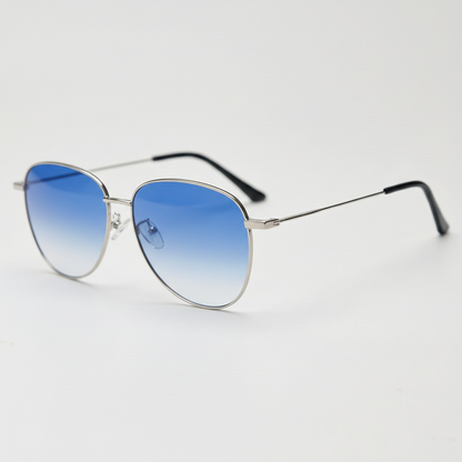 Zoe Blue Gradient Lens Sunglasses - Silver Aviator Metal Frame - Side View
